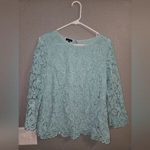 Talbots Blue Lace Top 3/4 Sleeve Size 14
